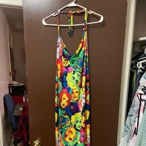 Halter maxi slit multicolor face dress
